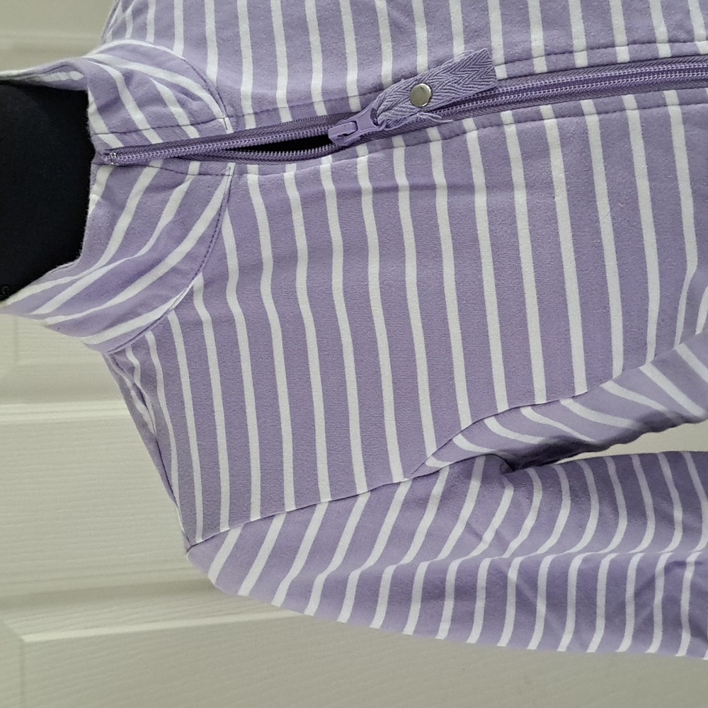 Appleseeds Petite Small Zip Lightweight Jacket Athletic Lavender Striped Cotton - Picture 2 of 10